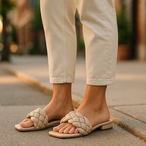 24-Weeboo Women's Tan Braided Slide Sandals